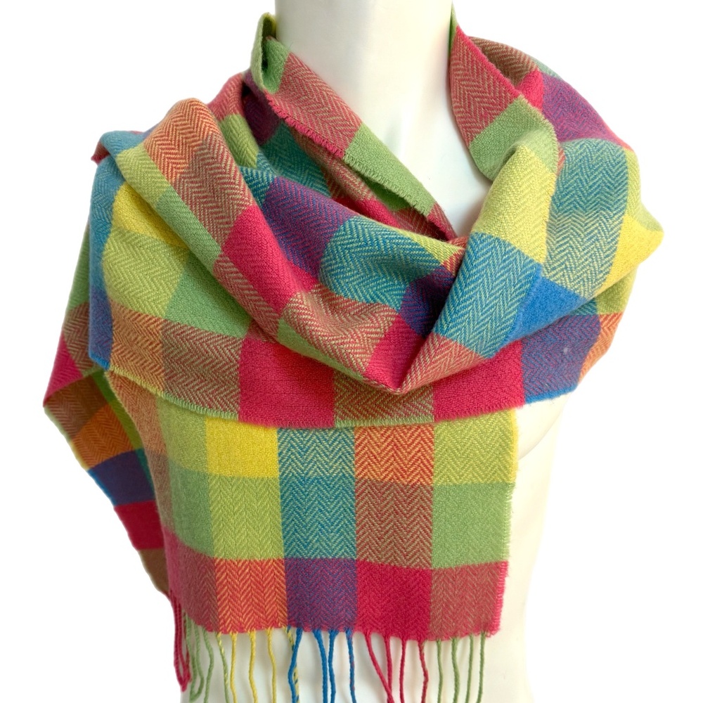 Foxford 100% Lambswool Scarf 🇮🇪 – Multicolour Check Plaid – Made in Ireland